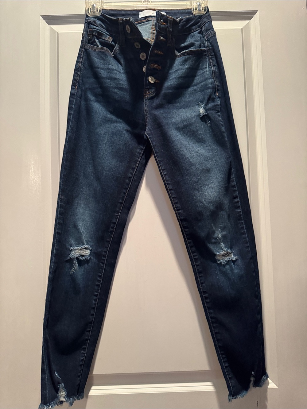 KanCan High-Rise Distressed Dark Blue Button-Fly Jeans